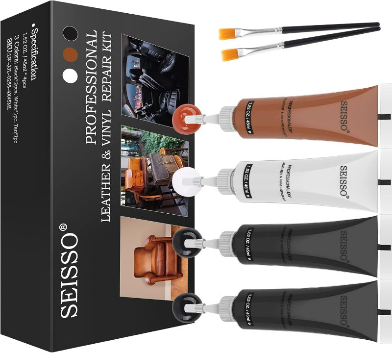 Photo 1 of SEISSO Vinyl and Leather Repair Kit for Furniture, Sofa, Jacket, Couches, Car Seats and Purse. Easy Instructions to Match Any Color, Restore Any Material, Bonded, Italian, Pleather, Genuine
