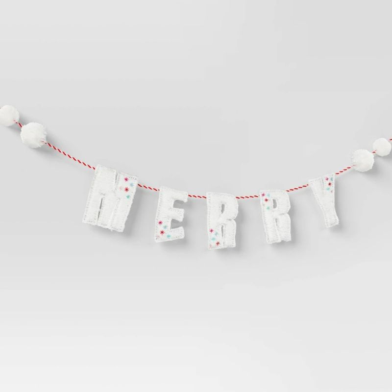 Photo 1 of 6' Fabric 'Merry' Christmas Decorative Wall Garland White - Wondershop™
