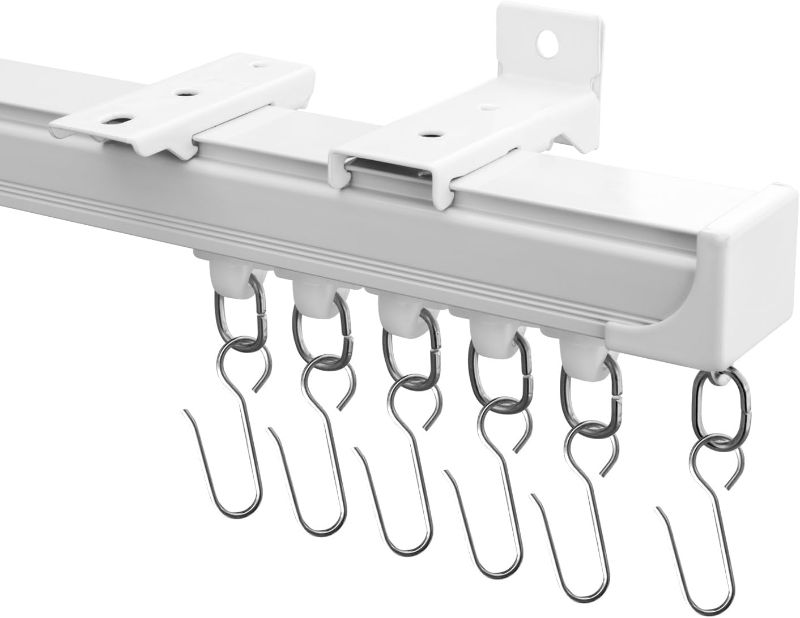 Photo 1 of Ceiling Curtain Track, Curtain Track Ceiling Mount, Room Divider Curtain Rod or Wall with Rolling Hooks, Ceiling Shower Curtain Tracks Perfect for Privacy in Open Rooms (6-9ft, White)
