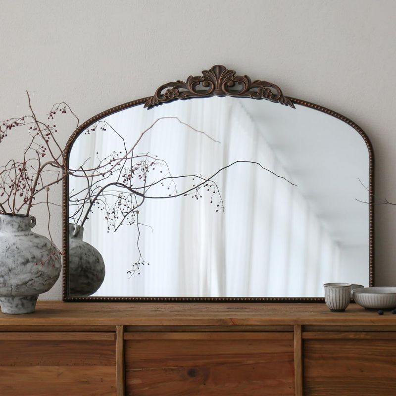 Photo 1 of Micasso Vintage Mirror, 29"x 36" French Baroque Antique Arched Wall Mounted Mirror, Decorative Bronze Ornate Entryway Mirror for Wall Décor, Living Room, Hallway