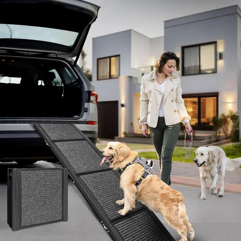 Photo 1 of Dog Ramp for Car, Folding Dog Ramps for Large Dogs, Dog Stairs for Trucks, Cars and SUV, Supports up to 250 lbs (63'' L x 17'' W)
