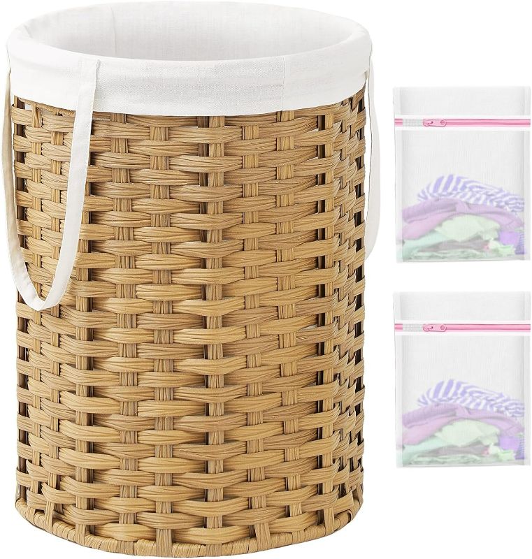 Photo 1 of Laundry Hamper Round 19.0 Gal (72 L) Handwoven Rattan Laundry Basket, Large Wicker Laundry Hamper with Removable Laundry Bag Handles 2 Mesh Bags for Bathroom Living Room Natural
