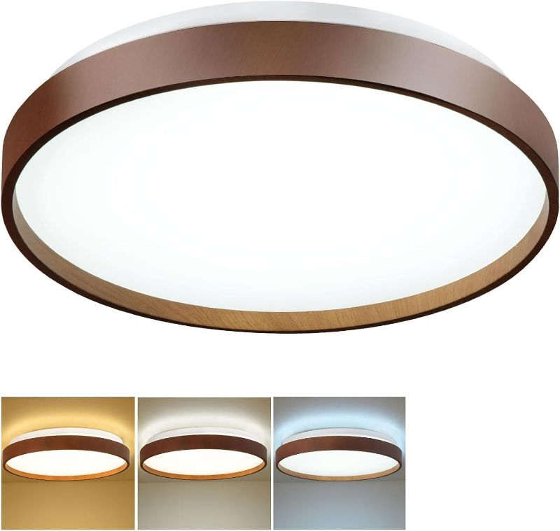 Photo 1 of 45W Modern LED Flush Mount Ceiling Light, 13 Inch Thin Round Close to Ceiling Light, Wood Grain Low Profile Light Fixture for Kitchen, Bedroom, Living Room