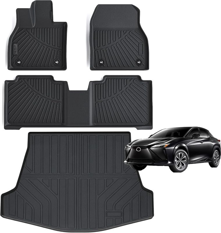 Photo 1 of Floor Mats & Trunk Mat for 2023 2024 2025 Lexus RZ RZ300e / RZ450e, 2 Rows Full Set with Cargo Liner,TPE All Weather Protection Car Floor Liners Accessory-Black
