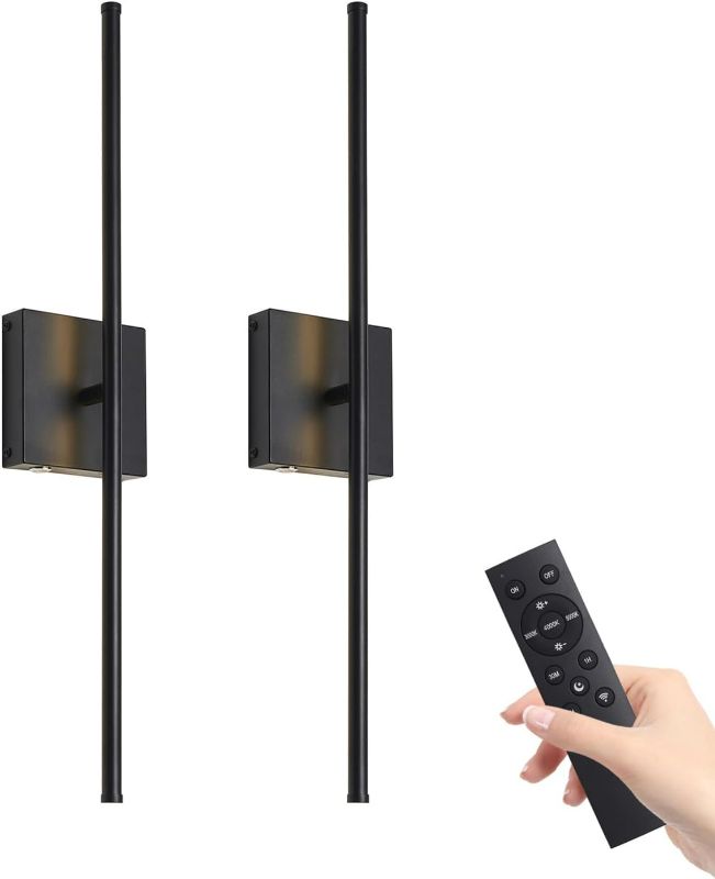 Photo 1 of Battery Operated Wall Sconce with Remote Control,Wall Sconces Set of Two,3000K-6500K LED Wireless Wall Light for Bedroom, Hallway, Background Wall, 350°Rotate,26.6 Inch, Black(2 Pack)
