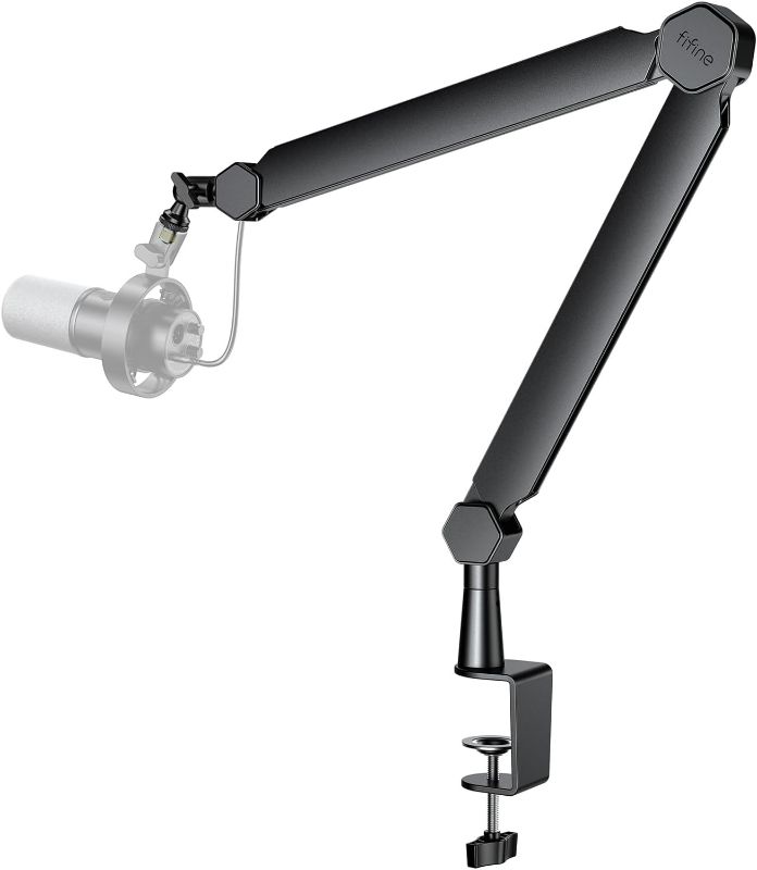 Photo 1 of FIFINE Mic Boom Arm, Microphone Stand with Cable Management Channel, Fully Adjustable, Heavy Duty Metal Mic Stand with Desk Mount Clamp for Podcast Recording Home Office-BM66
