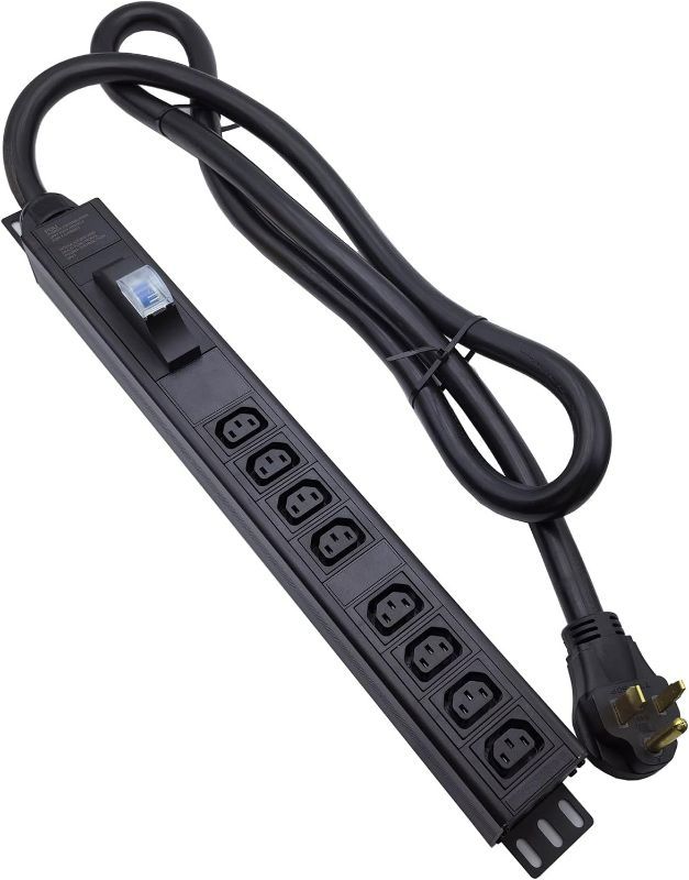 Photo 1 of Data Center 240V 50Amp Server Cabinet L6-50P 8 Outlets IEC C13 PDU Meter PDU Aluminum Alloy Rack Type Power Socket