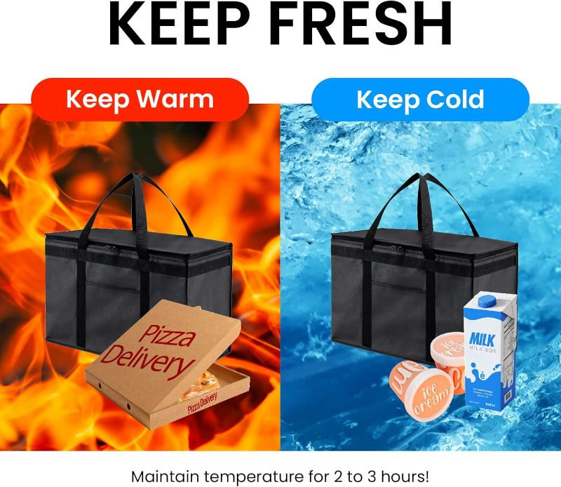 Photo 1 of NZ home Insulated Cooler Bag and Food Warmer (XXL, 2 Pack) for Delivery & Grocery Shopping with Zippered Top, Black

