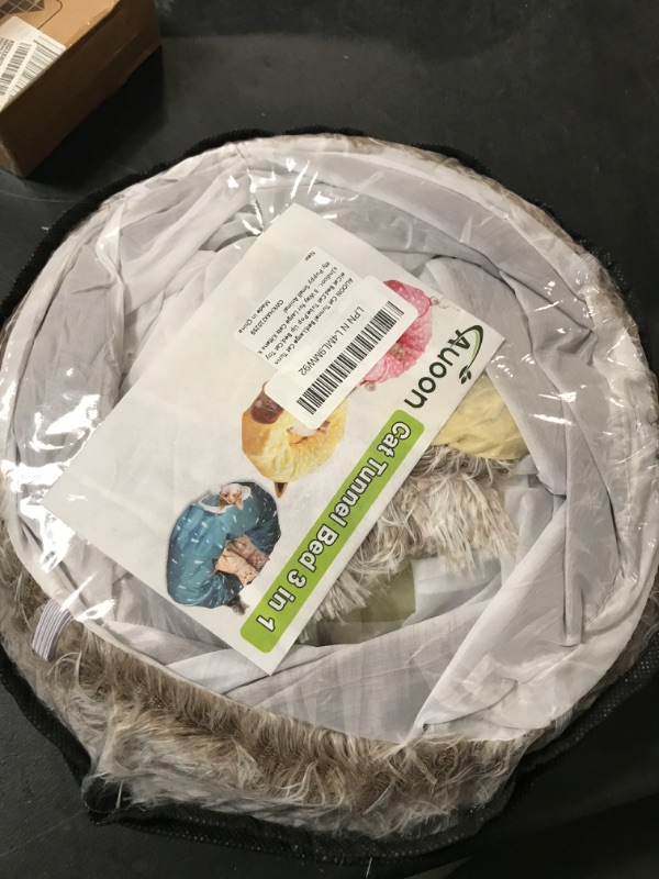 Photo 1 of AUOON Cat Tunnel with Central Mat,Big Tube Playground Toys,Soft Plush Material,Full Moon Shape for Kitten,Cat,Puppy,Rabbit,Ferret (Brown)
