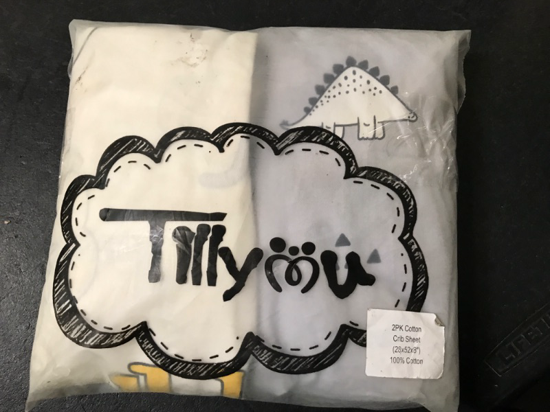 Photo 1 of TILLYOU 2 Pack Crib Sheets ~ Dinosaur & White Happy Journey ~ New in Package
