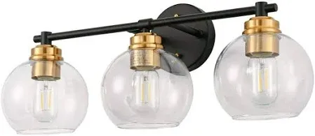 Photo 1 of 22 in. 3-Light Black and Gold for Bathroom Vanity Light with Clear Glass Shades Wall Sconce