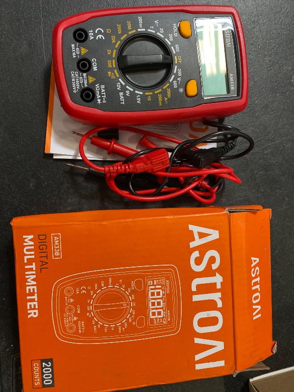 Photo 1 of AstroAI Digital Multimeter Tester 2000 Counts with DC AC Voltmeter and Ohm Volt Amp Meter; Measures Voltage, Current, Resistance, Continuity and Diode, Black
