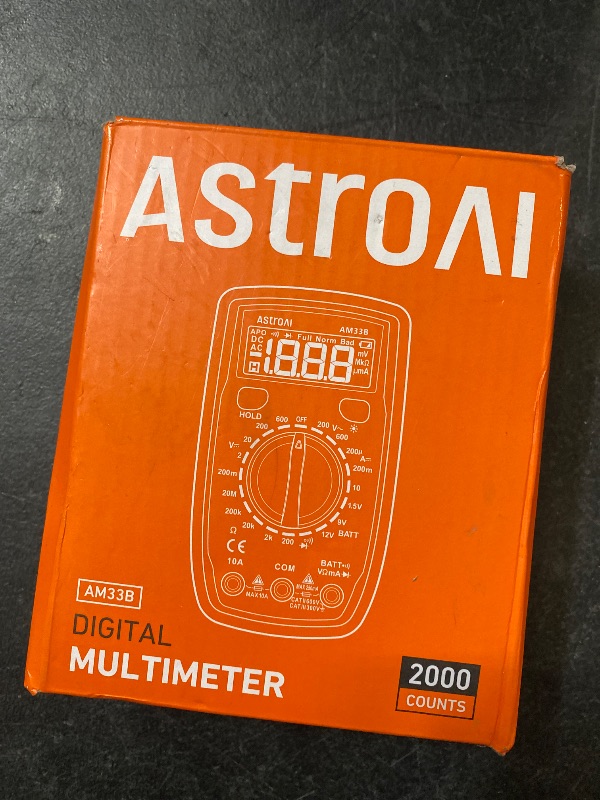 Photo 1 of AstroAI Digital Multimeter Tester 2000 Counts with DC AC Voltmeter and Ohm Volt Amp Meter; Measures Voltage, Current, Resistance, Continuity and Diode, Black
