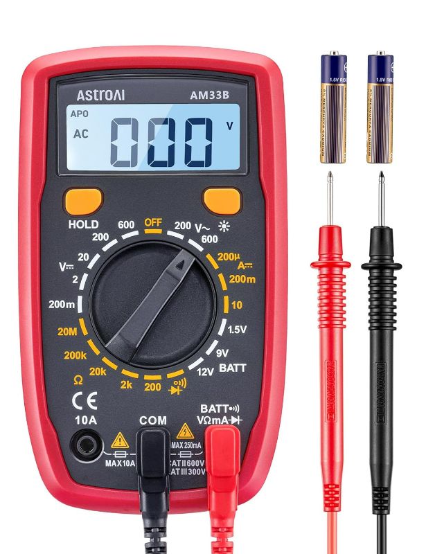 Photo 1 of AstroAI Digital Multimeter Tester 2000 Counts with DC AC Voltmeter and Ohm Volt Amp Meter; Measures Voltage, Current, Resistance, Continuity and Diode, Black

