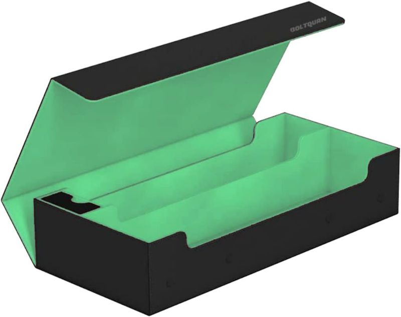 Photo 1 of Premium Card Game Deck Storage Box and Playmat Case - Holds 550+ Double Sleeved Cards - YugiOh/MTG Card Case - Game Card Box with Mat Case and Removable Compartment (Black-Light Green)
