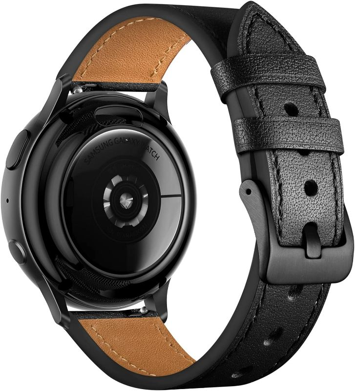 Photo 1 of GEAK Leather Band Compatible With Samsung Galaxy Watch 7 40mm 44mm, Watch 6 5 4 Classic 46mm 42mm, Watch 5 Pro 45mm - 20mm Watch Band for Women Men, Black
