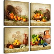 Photo 1 of Kitchen Wall Decor Canvas Art for Dining Room Vintage Theme Fruit Pictures Farmhouse Rustic Signs Paintings Bar Accessories Realism Colorful Framed Decorations 4 Pcs/Set
