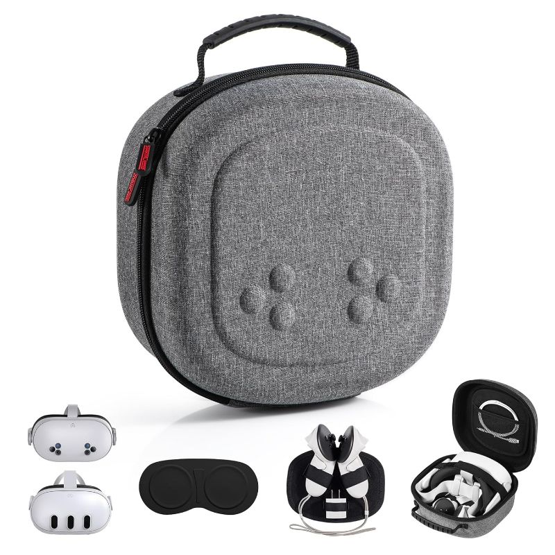 Photo 1 of Hard Carrying Case for Meta Quest 3S/Quest 3/Vision Pro, Hard Shell Travel Case Compatible with VR Headset, Touch Controllers and Other Accessories, Space Saving Design for Travel and Home Storage
