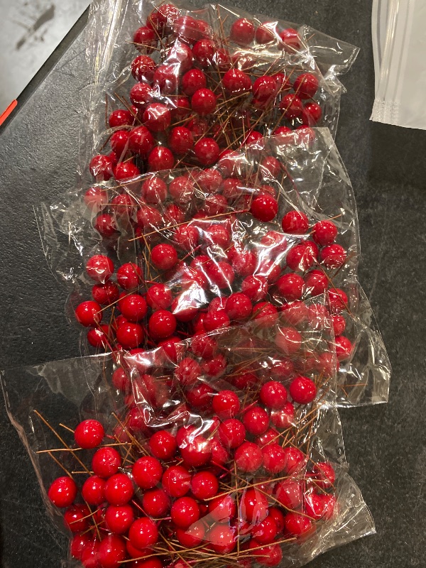 Photo 1 of GXXMEI 300PCS Artificial Holly Berries, Mini 10 mm Fake Berries Decor on Wire for Christmas Tree Decorations Flower Wreath DIY Craft Use (Red)
