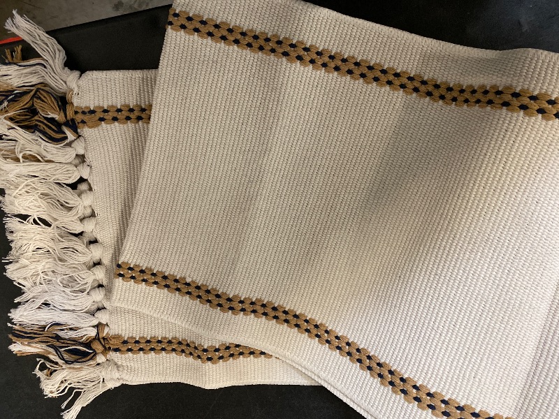 Photo 1 of Boho Table Runner 90 Inches Long - Braided & Striped Dining Room Table Runner Linen with Handmade Tassels, Durable & Washable for Modern Farmhouse Dining Table Centerpiece Décor (13x90)
