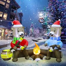 Photo 1 of Joliyoou 7FT Christmas Inflatable Decorations, Light Up Sitting Bears Roasting Marshmallows Over Campfire, Xmas Lighted Blowups for Winter Yard Lawn Garden Indoor Outdoor Decor
