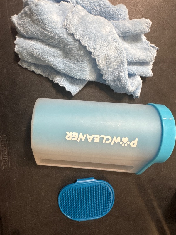Photo 1 of Comotech Dog Paw Cleaner with Bath Brush & Absorbent Towels - Adjustable Ring Handle for Long and Short-Haired Dogs (Large, Blue)
