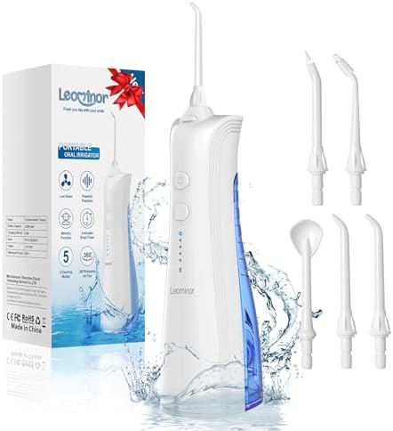 Photo 1 of Water Flosser for Teeth Cleaning and Flossing, 5 Modes Rechargeable Cordless Oral Irrigator 320ml Water Tank Teeth Cleaner, IPX7 Waterproof Portable Electric Dentel Flossers for Home and Travel,White