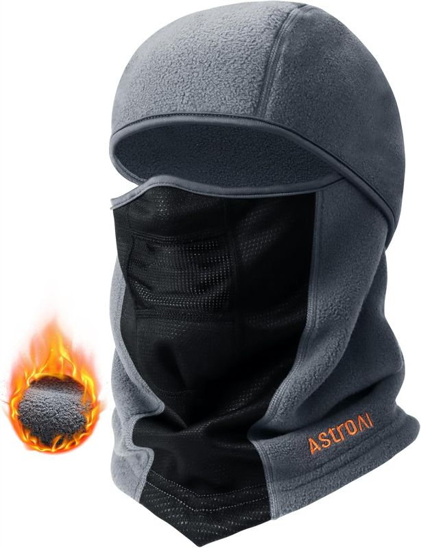 Photo 1 of AstroAI Balaclava Ski Mask Winter Fleece Thermal Face Mask Cover for Men Women Warmer Windproof Breathable, Cold Weather Gear for Skiing, Outdoor Work, Motorcycling, Snowboarding, Grey-M, 21.5-23"
