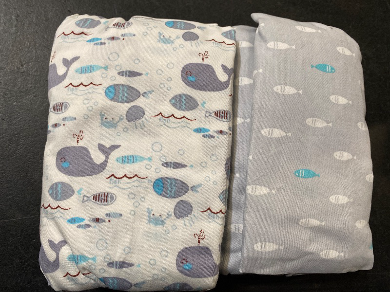 Photo 1 of till you 2 pk cotton crib sheet sea world gray ad blue fish