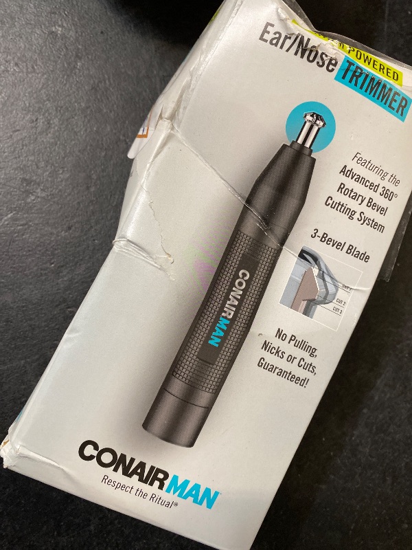 Photo 1 of ConairMan Nose Hair Trimmer for Men, For Nose, Ear, and Eyebrows, Patent 360 Bevel Blade for No Pull, No Snag Trimming Experience, Cordless Lithium-Powered Trimmer with Drawstring Bag