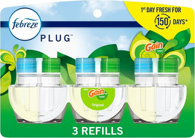 Photo 1 of Febreze Plug In Air Freshener, Odor-Fighting Scented Oil Refill, Air Fresheners for Home and Bathroom and Kitchen, Long Lasting for Strong Odors, Gain Original Scent, 0.87oz Refills, 3 Count
