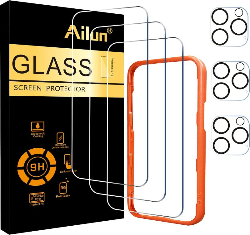 Photo 1 of Ailun 3 Pack Screen Protector for iPhone 16 Pro Max [6.9 inch] + 3 Pack Camera Lens Protector with Installation Frame,Sensor Protection,Dynamic Island Compatible,Case Friendly Tempered Glass Film
