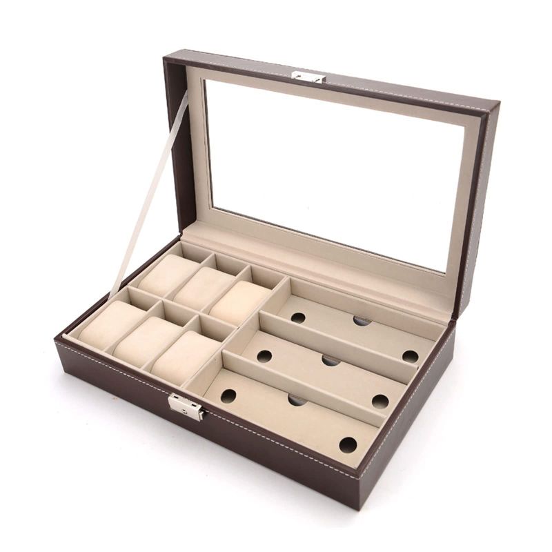 Photo 1 of UNNS Leather 6 Watch Box Jewelry Box and 3 Glasses Storage Box and Sunglasses Glasses Display Box Watch Storage Box (Color : B)
