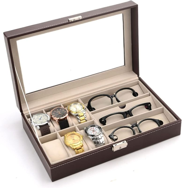 Photo 1 of UNNS Leather 6 Watch Box Jewelry Box and 3 Glasses Storage Box and Sunglasses Glasses Display Box Watch Storage Box (Color : B)
