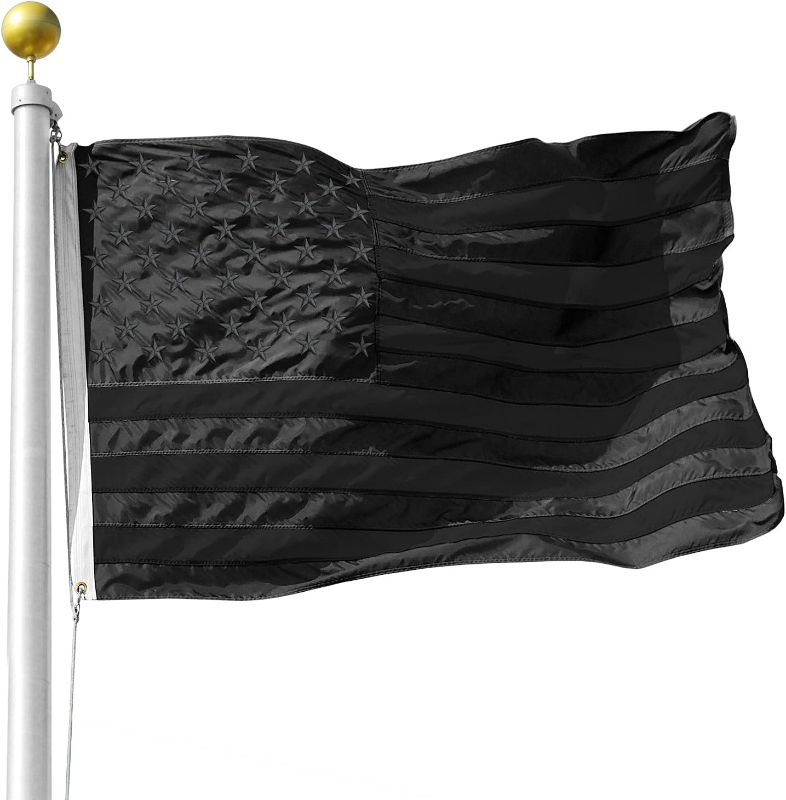 Photo 1 of Black American Flag 3x5 FT, Heavy Duty Black American Flags Outdoors, USA Flag 3x5 FT, American Flags for Outside With Embroidered Stars, Sewn Stripes