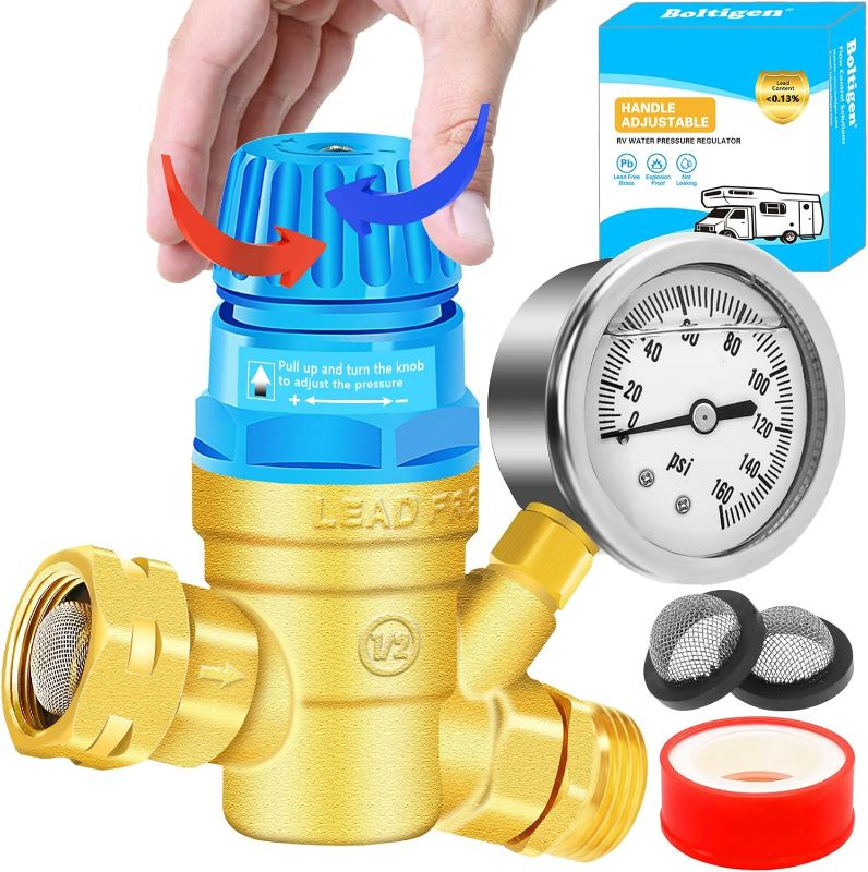 Photo 1 of Upgraded RV Water Pressure Regulator, Water Pressure Regulator with Adjustable Handle, Water Pressure Regulator for RV Camper, with Oil Gauge, for RV Camper Travel Trailer

