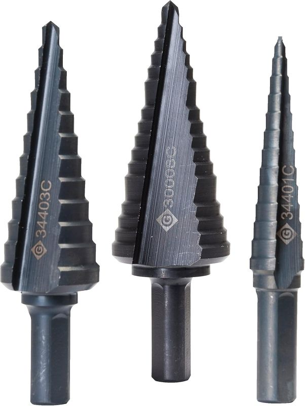 Photo 1 of Greenlee 35884C STEP BIT KIT #1,3 & 8 (35884C), 1/8-Inch, 1/2-Inch, and 7/8-Inch
