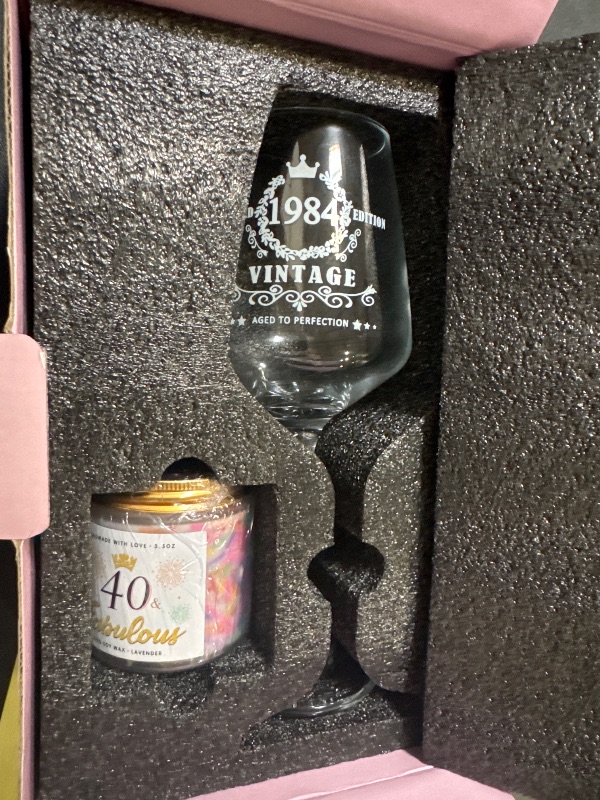 Photo 1 of 1984 birthday candle and wine glass birthday set 
