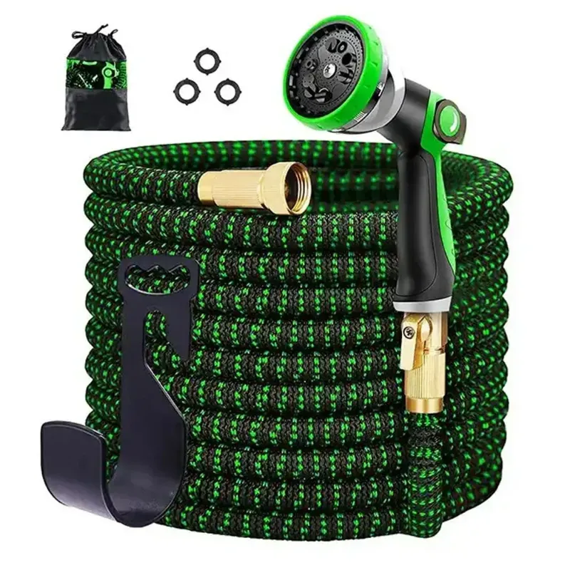 Photo 1 of D&D Products 50ft Expanding Garden Hose Heavy Duty Flexible No-Kink Expandable Extra-Strength Water Hose with Multi-Setting Spray Nozzle and Hose Holder Blue Green Black -  75ft 