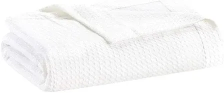 Photo 1 of (King) Madison Park Egyptian Cotton Luxury Blanket White 108x90 King Size Knit Premium Soft Cozy 100% Cerified Egyptian Cotton For Bed, Couch or Sofa
