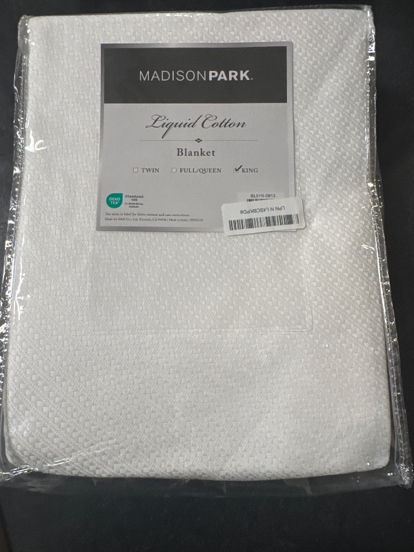 Photo 1 of (King) Madison Park Egyptian Cotton Luxury Blanket White 108x90 King Size Knit Premium Soft Cozy 100% Cerified Egyptian Cotton For Bed, Couch or Sofa
