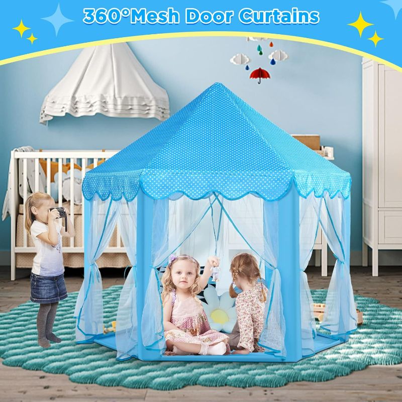 Photo 1 of Monobeach Blue Princess Tent Girls Large Playhouse Kids Castle Play Tent with Star Lights
