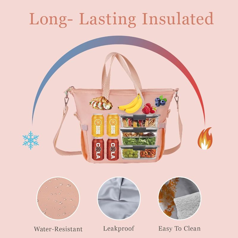 Photo 1 of pink lunchbox with extra strap for easy carrying 