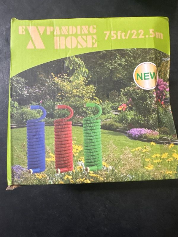 Photo 1 of D&D Products 50ft Expanding Garden Hose Heavy Duty Flexible No-Kink Expandable Extra-Strength Water Hose with Multi-Setting Spray Nozzle and Hose Holder Blue Green Black -  75ft 