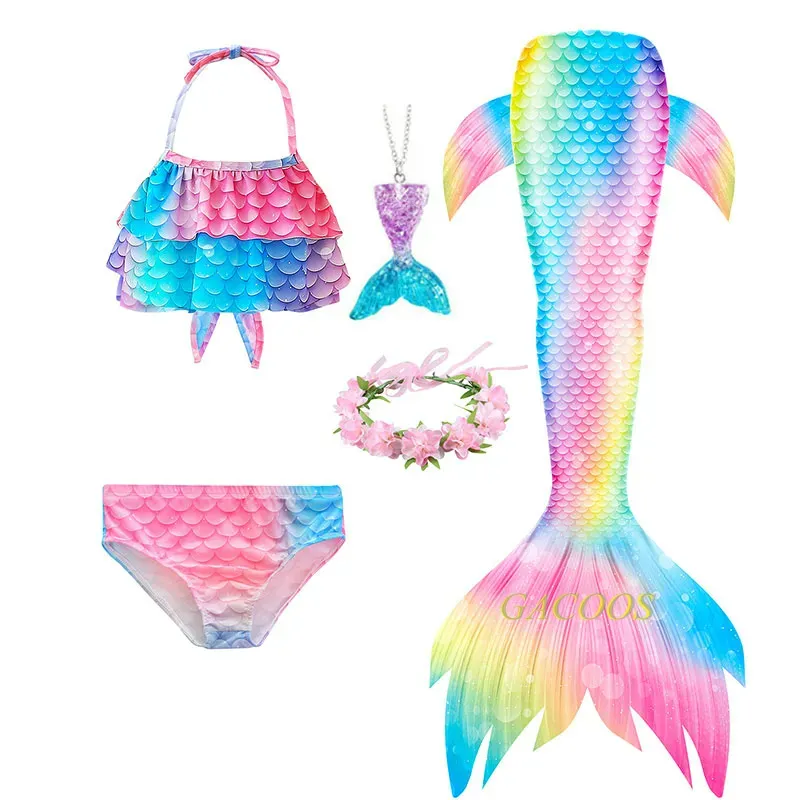 Photo 1 of size Mermaid Tail Swimsuit for Girls: 5-Piece Set, Colorful Scale Pattern for Swimming and Beach Fun