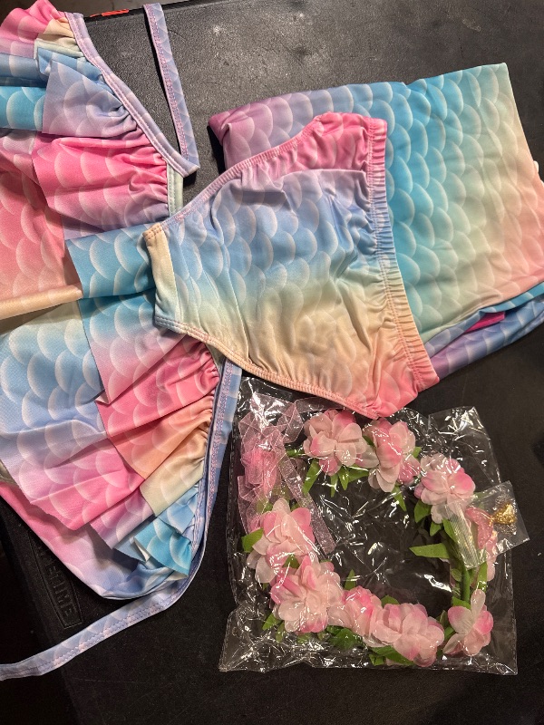 Photo 1 of 7/8y size Mermaid Tail Swimsuit for Girls: 5-Piece Set, Colorful Scale Pattern for Swimming and Beach Fun
