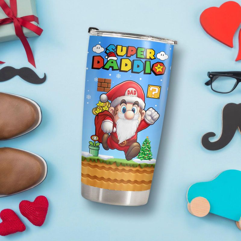 Photo 1 of Dad Gifts for Christmas, Birthday - Super Daddio Tumbler with Lid - 20oz Stainless Steel Coffee Dad Mug - Super Santa Xmas Tumbler Gifts for Dad, Men
