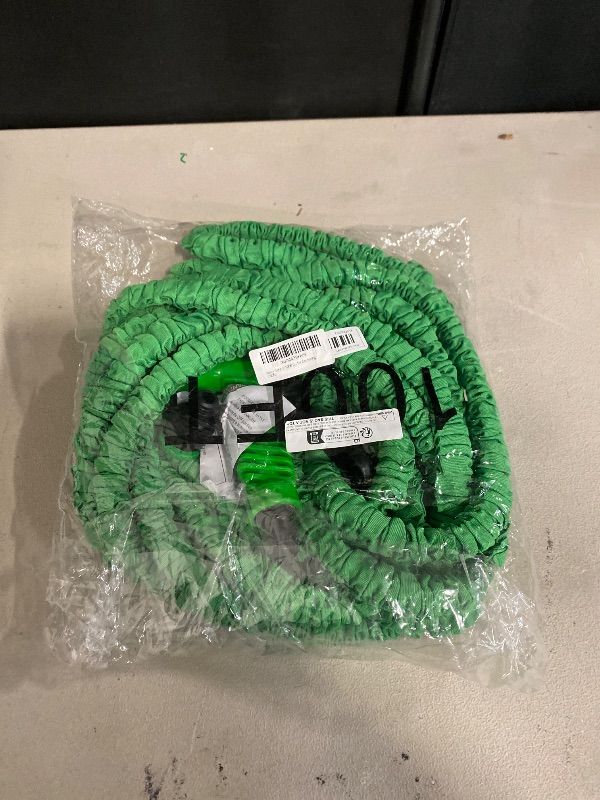 Photo 1 of J&B XpandaHose 100ft Expandable Garden Hose with Holder - Heavy Duty Superior Strength 3750D - 4 -Layer Latex Core - Extra Strong Brass Connectors and 10 Spray Nozzle w/Storage Bag (Green 100)