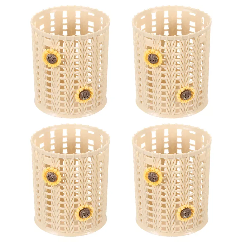 Photo 1 of Unique Bargains Sunflower Pattern Plastic Cute Large-capacity Decorative Pencil Holder