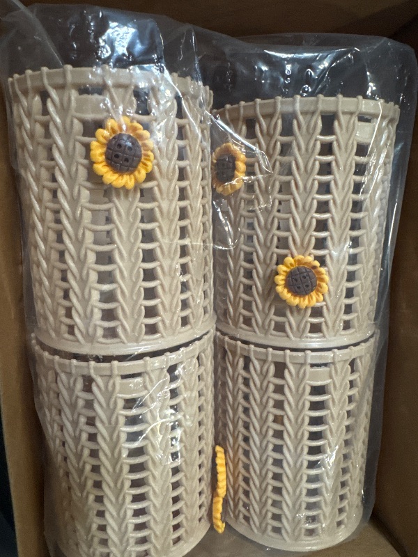 Photo 1 of Unique Bargains Sunflower Pattern Plastic Cute Large-capacity Decorative Pencil Holder
